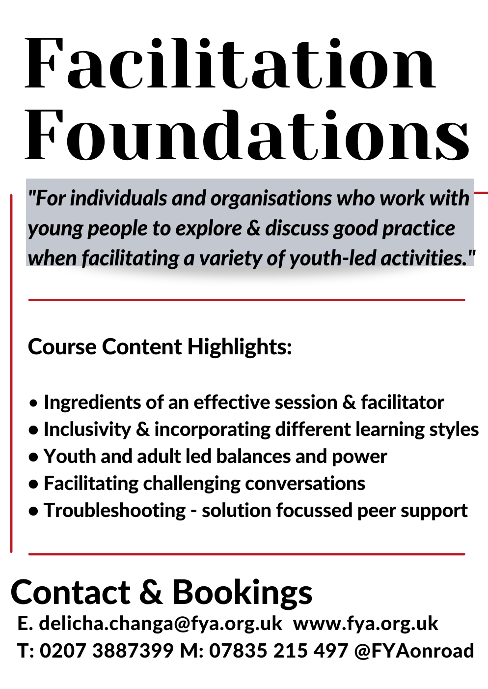 FYA Masterclass Facilitation Foundation Fitzrovia Youth in Action